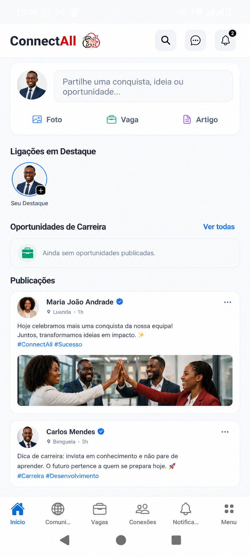 Tela inicial da ConnectAll Angola