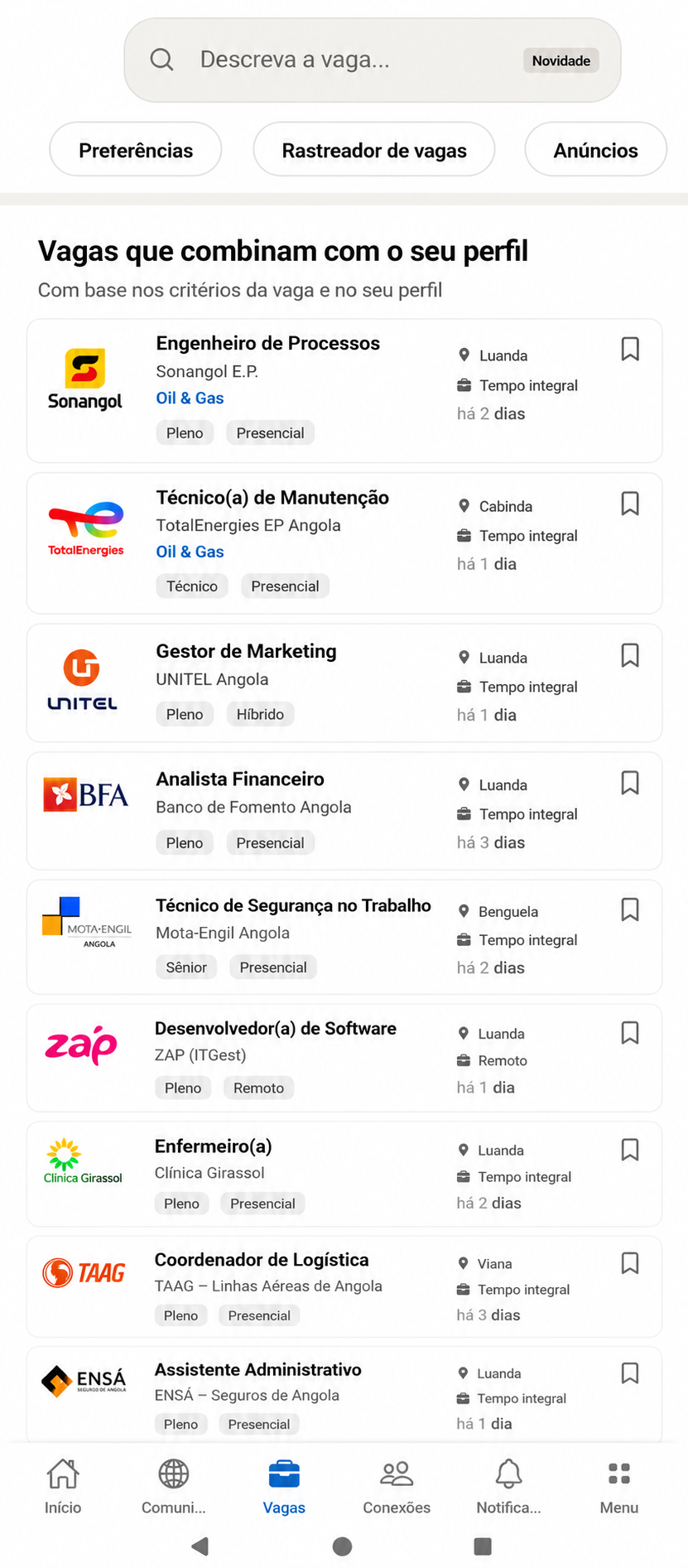 Vagas recomendadas na ConnectAll