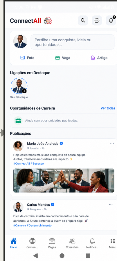 Feed inicial da ConnectAll Angola